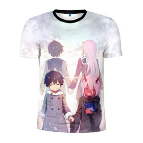 Мужская футболка 3D спортивная с принтом Darling In The Franxx в Ухте, 100% полиэстер с улучшенными характеристиками | приталенный силуэт, круглая горловина, широкие плечи, сужается к линии бедра | 02 | anime | darling in the franxx | hiro | manga | zero two | аниме | ахегао | любимый во франксе | манга | милый во франксе | ноль два | хиро