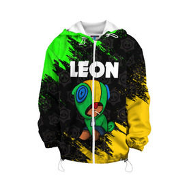 Детская куртка 3D с принтом BRAWL STARS LEON в Ухте, 100% полиэстер | застежка — молния, подол и капюшон оформлены резинкой с фиксаторами, по бокам — два кармана без застежек, один потайной карман на груди, плотность верхнего слоя — 90 г/м2; плотность флисового подклада — 260 г/м2 | brawl stars | bull | colt | crow | leon | stars | берли | бо | брок | ворон | джесси | динамайк | дэррил | кольт | леон | мортис | нита | пайпер | пенни | поко | пэм | рикошет | спайк | фрэнк | шелли | эль примо