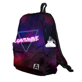 Рюкзак 3D с принтом SYNTHWAVE / RETROWAVE в Ухте, 100% полиэстер | лямки с регулируемой длиной, сверху петелька, чтобы рюкзак можно было повесить на вешалку. Основное отделение закрывается на молнию, как и внешний карман. Внутри два дополнительных кармана, один из которых закрывается на молнию. По бокам два дополнительных кармашка | hotline miami | neon | outrun | outrun electro | retrowave | synth | synthwave | неон | хотлайн майами