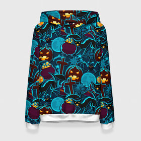 Женская толстовка 3D с принтом Хэллоуин в Ухте, 100% полиэстер  | двухслойный капюшон со шнурком для регулировки, мягкие манжеты на рукавах и по низу толстовки, спереди карман-кенгуру с мягким внутренним слоем. | halloween | horror | кладбище | кресты | луна | пятница 13 | страшилки | страшно | тыква | тыквы | ужасы | хоррор | хэллоуин