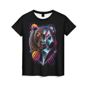 Женская футболка 3D с принтом RETRO CYBER BEAR в Ухте, 100% полиэфир ( синтетическое хлопкоподобное полотно) | прямой крой, круглый вырез горловины, длина до линии бедер | hotline miami | neon | outrun | outrun electro | retro | retrowave | synth | synthwave | неон | ретро | хотлайн майами