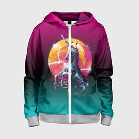 Детская толстовка 3D на молнии с принтом РЕТРО ЕДИНОРОГ НЕОН в Ухте, 100% полиэстер |  манжеты и пояс оформлены широкой мягкой резинкой, двухслойный капюшон со шнурком для регулировки, спереди карманы и застежка-молния
 | hotline miami | neon | outrun | outrun electro | retro | retrowave | synth | synthwave | неон | ретро | хотлайн майами