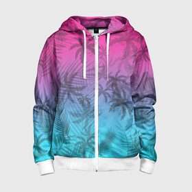 Детская толстовка 3D на молнии с принтом РЕТРО ПАЛЬМЫ в Ухте, 100% полиэстер |  манжеты и пояс оформлены широкой мягкой резинкой, двухслойный капюшон со шнурком для регулировки, спереди карманы и застежка-молния
 | hotline miami | neon | new retro wave | outrun | outrun electro | palmen | retro | retrowave | synth | synthwave | неон | пальмы | ретро | хотлайн майами