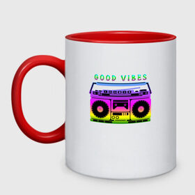 Кружка двухцветная с принтом Boomboxes в Ухте, керамика | объем — 330 мл, диаметр — 80 мм. Цветная ручка и кайма сверху, в некоторых цветах — вся внутренняя часть | Тематика изображения на принте: 80 | boomboxes | cyber | game | hotline | hotlinemiami | maiami | music | outrun | retro | retrowave | synth | synthwave | бумбокс | игра | кибер | магнитофон | плеер | ретро