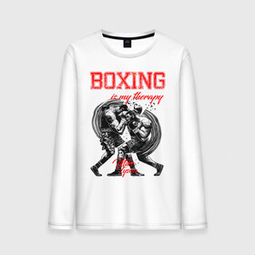 Мужской лонгслив хлопок с принтом Boxing is my therapy в Ухте, 100% хлопок |  | boxing | mike tyson | my therapy | бокс | майк тайсон