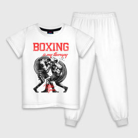 Детская пижама хлопок с принтом Boxing is my therapy в Ухте, 100% хлопок |  брюки и футболка прямого кроя, без карманов, на брюках мягкая резинка на поясе и по низу штанин
 | boxing | mike tyson | my therapy | бокс | майк тайсон