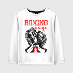 Детский лонгслив хлопок с принтом Boxing is my therapy в Ухте, 100% хлопок | круглый вырез горловины, полуприлегающий силуэт, длина до линии бедер | boxing | mike tyson | my therapy | бокс | майк тайсон