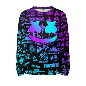 Детский лонгслив 3D с принтом FORTNITE x MARSHMELLO в Ухте, 100% полиэстер | длинные рукава, круглый вырез горловины, полуприлегающий силуэт
 | fortnite | fortnite x | marshmello | маршмелло | фортнайт