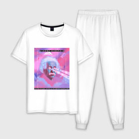 Мужская пижама хлопок с принтом Albert Einstein glitch art в Ухте, 100% хлопок | брюки и футболка прямого кроя, без карманов, на брюках мягкая резинка на поясе и по низу штанин
 | art | digital | glitch | retro | retrowave | synthwave | vaporwave | арт | глитч | глюк | искажение | искусство | ошибка | ретровейв | синтвейв | цифровое | цифровой