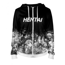 Женская толстовка 3D на молнии с принтом HENTAI в Ухте, 100% полиэстер | длина до линии бедра, манжеты и пояс оформлены мягкой тканевой резинкой, двухслойный капюшон со шнурком для регулировки, спереди молния, по бокам два кармана | ahegao | kawai | kowai | oppai | otaku | senpai | sugoi | waifu | yandere | ахегао | ковай | отаку | сенпай | яндере
