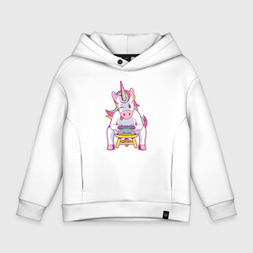 Детское худи Oversize хлопок с принтом Игрок Единорог в Ухте, френч-терри — 70% хлопок, 30% полиэстер. Мягкий теплый начес внутри —100% хлопок | боковые карманы, эластичные манжеты и нижняя кромка, капюшон на магнитной кнопке | Тематика изображения на принте: game | gamer | unicorn | единорог | игра | игрок | игры