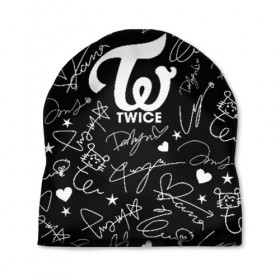 Шапка 3D с принтом TWICE АВТОГРАФЫ в Ухте, 100% полиэстер | универсальный размер, печать по всей поверхности изделия | twice | дахён | мины | момо | наён | саны | твайс | цзыюй | чеён | чонён