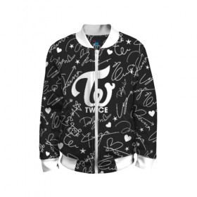 Детский бомбер 3D с принтом TWICE АВТОГРАФЫ в Ухте, 100% полиэстер | застегивается на молнию, по бокам два кармана без застежек, мягкие манжеты, по низу бомбера и на воротнике — эластичная резинка | twice | дахён | мины | момо | наён | саны | твайс | цзыюй | чеён | чонён
