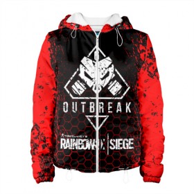 Женская куртка 3D с принтом RAINBOW SIX | SIEGE OUTBREAK в Ухте, ткань верха — 100% полиэстер, подклад — флис | прямой крой, подол и капюшон оформлены резинкой с фиксаторами, два кармана без застежек по бокам, один большой потайной карман на груди. Карман на груди застегивается на липучку | 6 | outbreak | rainbow | rainbow six siege | six | tom clancys | радуга осада | том клэнси