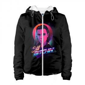 Женская куртка 3D с принтом Stranger Things в Ухте, ткань верха — 100% полиэстер, подклад — флис | прямой крой, подол и капюшон оформлены резинкой с фиксаторами, два кармана без застежек по бокам, один большой потайной карман на груди. Карман на груди застегивается на липучку | 