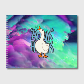 Альбом для рисования с принтом HONK HONK в Ухте, 100% бумага
 | матовая бумага, плотность 200 мг. | Тематика изображения на принте: meme | untitled goose game | злой гусь | мем | птица