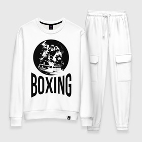 Женский костюм хлопок с принтом Boxing (двухсторонняя) в Ухте, 100% хлопок | на свитшоте круглая горловина, мягкая резинка по низу. Брюки заужены к низу, на них два вида карманов: два 