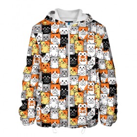 Мужская куртка 3D с принтом Котики в Ухте, ткань верха — 100% полиэстер, подклад — флис | прямой крой, подол и капюшон оформлены резинкой с фиксаторами, два кармана без застежек по бокам, один большой потайной карман на груди. Карман на груди застегивается на липучку | Тематика изображения на принте: животное | кот | узор