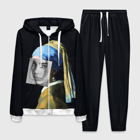 Мужской костюм 3D с принтом Billie Eilish с Сережкой в Ухте, 100% полиэстер | Манжеты и пояс оформлены тканевой резинкой, двухслойный капюшон со шнурком для регулировки, карманы спереди | Тематика изображения на принте: bellyache | indie | music | pop | айлиш | беляш | билли | девушка | девушка с жемчужной сережкой | звезда | искусство | картина | певица | песня | художник | ян вермеер