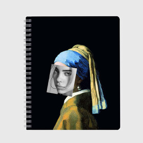 Тетрадь с принтом Billie Eilish с Сережкой в Ухте, 100% бумага | 48 листов, плотность листов — 60 г/м2, плотность картонной обложки — 250 г/м2. Листы скреплены сбоку удобной пружинной спиралью. Уголки страниц и обложки скругленные. Цвет линий — светло-серый
 | Тематика изображения на принте: bellyache | indie | music | pop | айлиш | беляш | билли | девушка | девушка с жемчужной сережкой | звезда | искусство | картина | певица | песня | художник | ян вермеер