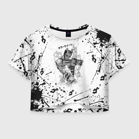 Женская футболка Crop-top 3D с принтом KILLER QUEEN черные брызги в Ухте, 100% полиэстер | круглая горловина, длина футболки до линии талии, рукава с отворотами | adventure | jojo | jojo s bizarre | jojo’s bizarre adventure | killer queen | аниме | джоджо | манга | невероятные приключения джоджо