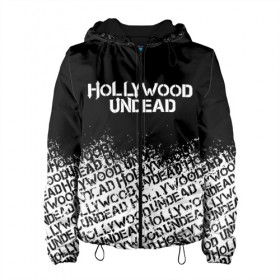 Женская куртка 3D с принтом HOLLYWOOD UNDEAD в Ухте, ткань верха — 100% полиэстер, подклад — флис | прямой крой, подол и капюшон оформлены резинкой с фиксаторами, два кармана без застежек по бокам, один большой потайной карман на груди. Карман на груди застегивается на липучку | deuce | hollywood undead | hu | j dog | shady jeff | голливуд | голливудская нежить | даниэль мурильо | джордан террелл | джордж артур рейган | дилан альварес | мэттью сент клер | нежить