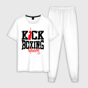 Мужская пижама хлопок с принтом Kick boxing Queen в Ухте, 100% хлопок | брюки и футболка прямого кроя, без карманов, на брюках мягкая резинка на поясе и по низу штанин
 | boxer | boxing | kick boxing | kickboxing | mma | queen | бокс | боксер | кик боксинг | кикбоксинг | королева бокса | тайский бокс