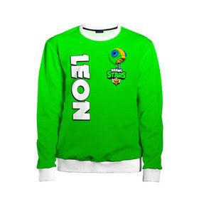 Детский свитшот 3D с принтом BRAWL STARS LEON в Ухте, 100% полиэстер | свободная посадка, прямой крой, мягкая тканевая резинка на рукавах и понизу свитшота | brawl stars | bull | colt | crow | leon | stars | берли | бо | брок | ворон | джесси | динамайк | дэррил | кольт | леон | мортис | нита | пайпер | пенни | поко | пэм | рикошет | спайк | фрэнк | шелли | эль примо