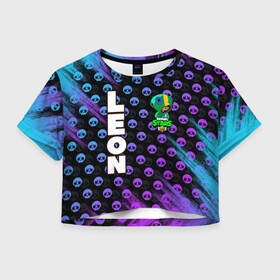 Женская футболка Crop-top 3D с принтом Brawl Stars LEON в Ухте, 100% полиэстер | круглая горловина, длина футболки до линии талии, рукава с отворотами | brawl | brawl stars | crow | leon | stars | бравл | бравл старс | браво старс | игра | компьютерная | кров | леон | онлайн | старс