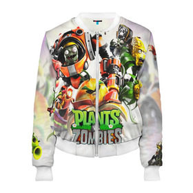 Женский бомбер 3D с принтом Plants vs.Zombies в Ухте, 100% полиэстер | застегивается на молнию, по бокам два кармана без застежек, мягкие манжеты, по низу бомбера и на воротнике — эластичная резинка | garden warfare | plants | plants vs. zombies | plants vs. zombies: garden warfare | popcap | zombies | кактус | картошка | подсолнух | растения против зомби | сад