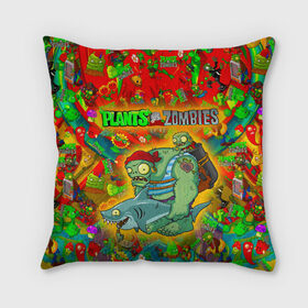 Подушка 3D с принтом Plants vs Zombies в Ухте, наволочка – 100% полиэстер, наполнитель – холлофайбер (легкий наполнитель, не вызывает аллергию). | состоит из подушки и наволочки. Наволочка на молнии, легко снимается для стирки | Тематика изображения на принте: plant | zombies | зомби | растения | растения против зомби