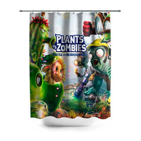 Штора 3D для ванной с принтом Plants vs Zombies. в Ухте, 100% полиэстер | плотность материала — 100 г/м2. Стандартный размер — 146 см х 180 см. По верхнему краю — пластиковые люверсы для креплений. В комплекте 10 пластиковых колец | plants vs zombies | pvz | зомби | игра | растения | растения против зомби