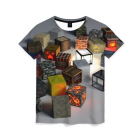 Женская футболка 3D с принтом MINECRAFT BLOX в Ухте, 100% полиэфир ( синтетическое хлопкоподобное полотно) | прямой крой, круглый вырез горловины, длина до линии бедер | craft | creeper | dungeon | dungeons | earth | game | logo | mine | minecraft | mobile | online | дунгеонс | земля | зомби | игра | крипер | лого | майкрафт | майнкрафт | мобайл | онлайн | подземелье | подземелья