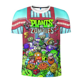Мужская футболка 3D спортивная с принтом PLANTS VS ZOMBIES в Ухте, 100% полиэстер с улучшенными характеристиками | приталенный силуэт, круглая горловина, широкие плечи, сужается к линии бедра | battle | plants | plants vs zombies | pvsz | vs | zombies | растения против зомби