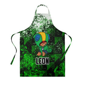 Фартук 3D с принтом BRAWL STARS LEON в Ухте, 100% полиэстер | общий размер — 65 х 85 см, ширина нагрудника — 26 см, горловина — 53 см, длина завязок — 54 см, общий обхват в поясе — 173 см. Принт на завязках и на горловине наносится с двух сторон, на основной части фартука — только с внешней стороны | android | brawl stars | games | leon | mobile game | stars | игры | леон | мобильные игры