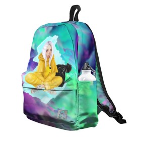Рюкзак 3D с принтом BILLIE EILISH в Ухте, 100% полиэстер | лямки с регулируемой длиной, сверху петелька, чтобы рюкзак можно было повесить на вешалку. Основное отделение закрывается на молнию, как и внешний карман. Внутри два дополнительных кармана, один из которых закрывается на молнию. По бокам два дополнительных кармашка | bad guy | billie | eilish | ocean eyes | айлиш | билли | девушка | певица | эйлиш