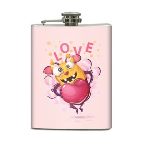 Фляга с принтом LOVE в Ухте, металлический корпус | емкость 0,22 л, размер 125 х 94 мм. Виниловая наклейка запечатывается полностью | bee | bright | cool | funny | heart | веселый | забавный | прикольный | пчелка | сердце | яркий