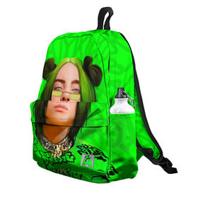 Рюкзак 3D с принтом BILLIE EILISH в Ухте, 100% полиэстер | лямки с регулируемой длиной, сверху петелька, чтобы рюкзак можно было повесить на вешалку. Основное отделение закрывается на молнию, как и внешний карман. Внутри два дополнительных кармана, один из которых закрывается на молнию. По бокам два дополнительных кармашка | bad guy | billie | eilish | ocean eyes | айлиш | билли | девушка | певица | эйлиш