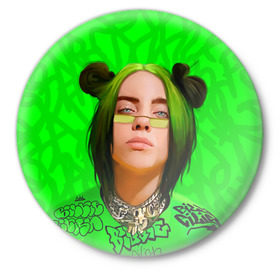 Значок с принтом BILLIE EILISH в Ухте,  металл | круглая форма, металлическая застежка в виде булавки | Тематика изображения на принте: bad guy | billie | eilish | ocean eyes | айлиш | билли | девушка | певица | эйлиш