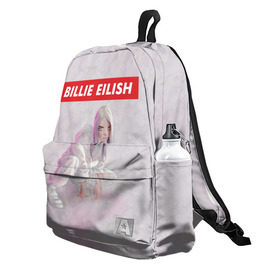 Рюкзак 3D с принтом BILLIE EILISH в Ухте, 100% полиэстер | лямки с регулируемой длиной, сверху петелька, чтобы рюкзак можно было повесить на вешалку. Основное отделение закрывается на молнию, как и внешний карман. Внутри два дополнительных кармана, один из которых закрывается на молнию. По бокам два дополнительных кармашка | bad guy | billie | eilish | ocean eyes | айлиш | билли | девушка | певица | эйлиш