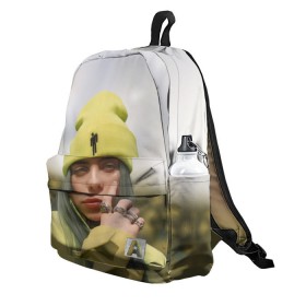 Рюкзак 3D с принтом BILLIE EILISH в Ухте, 100% полиэстер | лямки с регулируемой длиной, сверху петелька, чтобы рюкзак можно было повесить на вешалку. Основное отделение закрывается на молнию, как и внешний карман. Внутри два дополнительных кармана, один из которых закрывается на молнию. По бокам два дополнительных кармашка | bad guy | billie | eilish | ocean eyes | айлиш | билли | девушка | певица | эйлиш