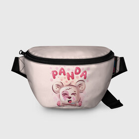 Поясная сумка 3D с принтом PANDA в Ухте, 100% полиэстер | плотная ткань, ремень с регулируемой длиной, внутри несколько карманов для мелочей, основное отделение и карман с обратной стороны сумки застегиваются на молнию | bear | bright | funny | panda | веселый | забавный | мишка | панда | прикольный | смешной | яркий