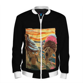 Мужской бомбер 3D с принтом Ice Scream в Ухте, 100% полиэстер | застегивается на молнию, по бокам два кармана без застежек, по низу бомбера и на воротнике - эластичная резинка | cream | cry | ice | krik | scream | skrik | искусство | картина | картинка | крик | мем | мемы | мороженое | прикольная | прикольные | рисунок