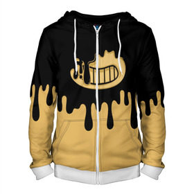 Мужская толстовка 3D на молнии с принтом Bendy And The Ink Machine в Ухте, 100% полиэстер | длина до линии бедра, манжеты и пояс оформлены мягкой тканевой резинкой, двухслойный капюшон со шнурком для регулировки, спереди молния, по бокам два кармана | bendy | bendy and the ink machine | бенди | бени | бенни | детская | детям | игра | капли | компьютерная игра | краска | машина | подтеки | розовая | ужастик