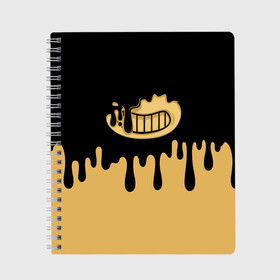 Тетрадь с принтом Bendy And The Ink Machine в Ухте, 100% бумага | 48 листов, плотность листов — 60 г/м2, плотность картонной обложки — 250 г/м2. Листы скреплены сбоку удобной пружинной спиралью. Уголки страниц и обложки скругленные. Цвет линий — светло-серый
 | bendy | bendy and the ink machine | бенди | бени | бенни | детская | детям | игра | капли | компьютерная игра | краска | машина | подтеки | розовая | ужастик