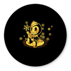 Коврик для мышки круглый с принтом Bendy And The Ink Machine в Ухте, резина и полиэстер | круглая форма, изображение наносится на всю лицевую часть | bendy | bendy and the ink machine | бенди | бени | бенни | детская | детям | игра | капли | компьютерная игра | краска | машина | новый год | подтеки | розовая | снежинки | ужастик