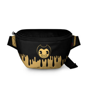 Поясная сумка 3D с принтом Bendy And The Ink Machine в Ухте, 100% полиэстер | плотная ткань, ремень с регулируемой длиной, внутри несколько карманов для мелочей, основное отделение и карман с обратной стороны сумки застегиваются на молнию | bendy | bendy and the ink machine | бенди | бени | бенни | детская | детям | игра | капли | компьютерная игра | краска | машина | подтеки | розовая | ужастик