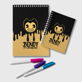 Блокнот с принтом Bendy And The Ink Machine в Ухте, 100% бумага | 48 листов, плотность листов — 60 г/м2, плотность картонной обложки — 250 г/м2. Листы скреплены удобной пружинной спиралью. Цвет линий — светло-серый
 | bendy | bendy and the ink machine | бенди | бени | бенни | детская | детям | игра | капли | компьютерная игра | краска | машина | подтеки | розовая | ужастик