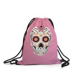 Рюкзак-мешок 3D с принтом Day Of The Dead Skull в Ухте, 100% полиэстер | плотность ткани — 200 г/м2, размер — 35 х 45 см; лямки — толстые шнурки, застежка на шнуровке, без карманов и подкладки | halloween | halloweenparty | happy | skull | zombie | в подарок | для девушки | для подарка | женский | зомби | кости | лицо | хеллоуин | хэллоуин | череп