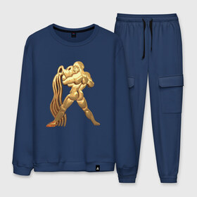 Мужской костюм хлопок с принтом Водолей в Ухте, 100% хлопок | на свитшоте круглая горловина, мягкая резинка по низу. Брюки заужены к низу, на них два вида карманов: два “обычных” по бокам и два объемных, с клапанами, расположенные ниже линии бедра. Брюки с мягкой трикотажной резинкой на поясе и по низу штанин. В поясе для дополнительного комфорта — широкие завязки | 